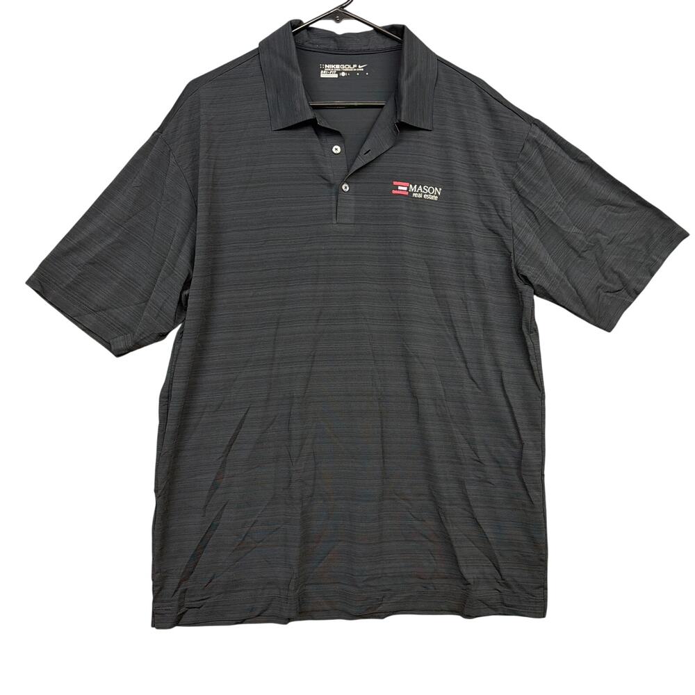 Nike Golf Mens Polo Black Striped DriFit Collared Short Sleeve Lightweight Large